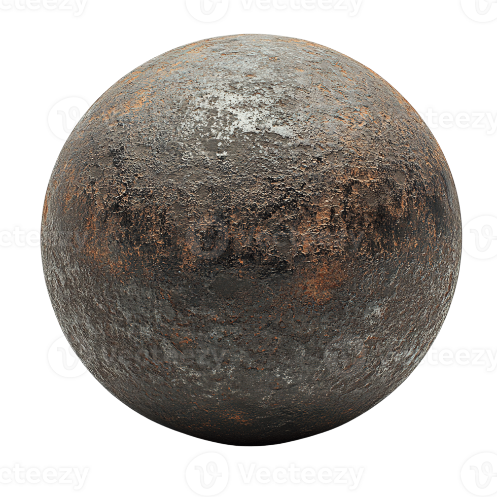 Vintage Cast-Iron Ammunition with Corrosion Patterns on Transparent Background png