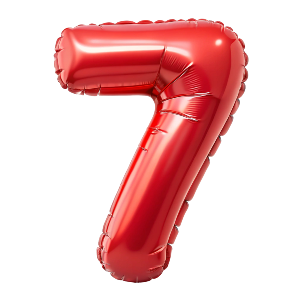 3D Red Balloon in the shape of number Seven isolated on transparent background png