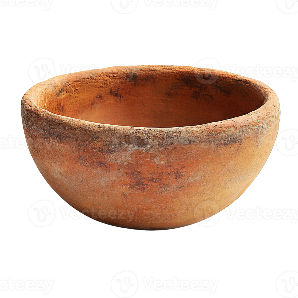 Clay Bowl Featuring Traditional Handcrafted Design and Earthy Texture Isolated on Transparent Background png