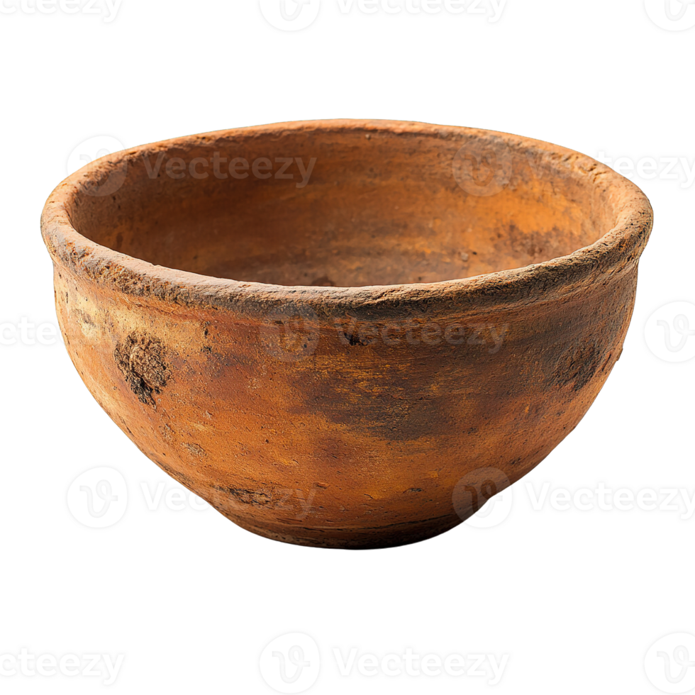 Earthen clay bowl with textured surface isolated on transparent background png