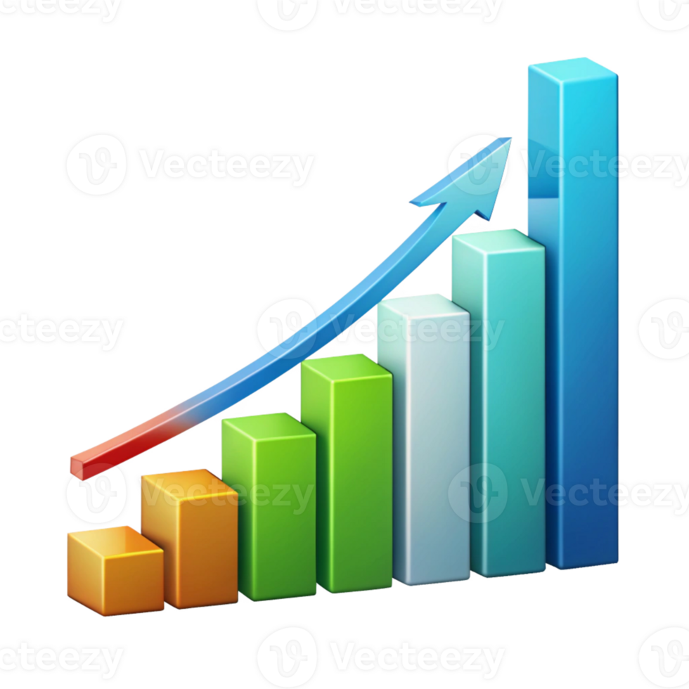 3d colorul chart bar with arrow up isolated on transparent background png