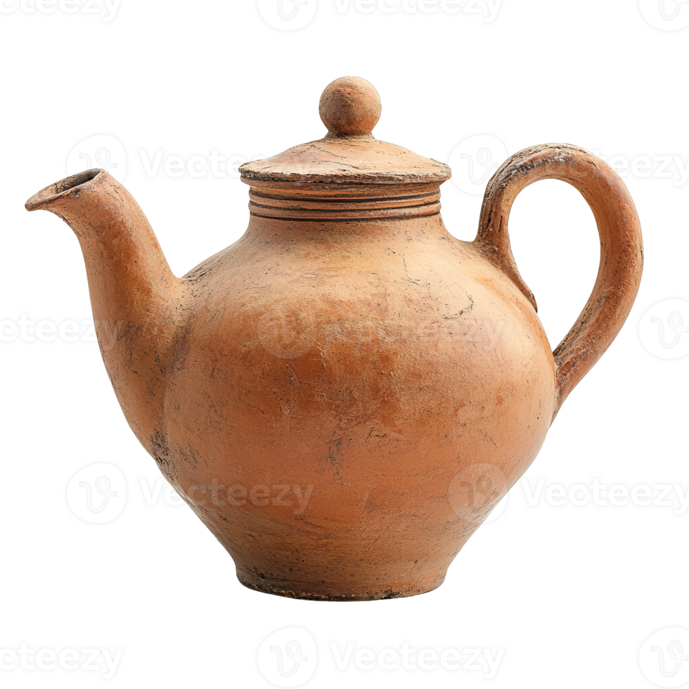 Beautiful Terracotta Teapot Featuring a Rounded Body and Curved Spout Isolated on Transparent Background png