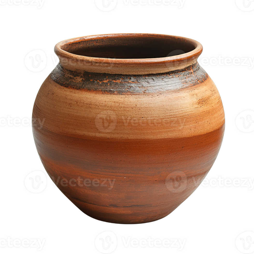 Brown Ceramic Pot with Smooth Surface on Transparent Background png