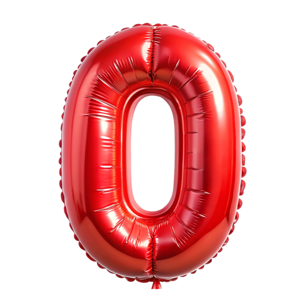 3D Red Balloon in the shape of number Zero isolated on transparent background png