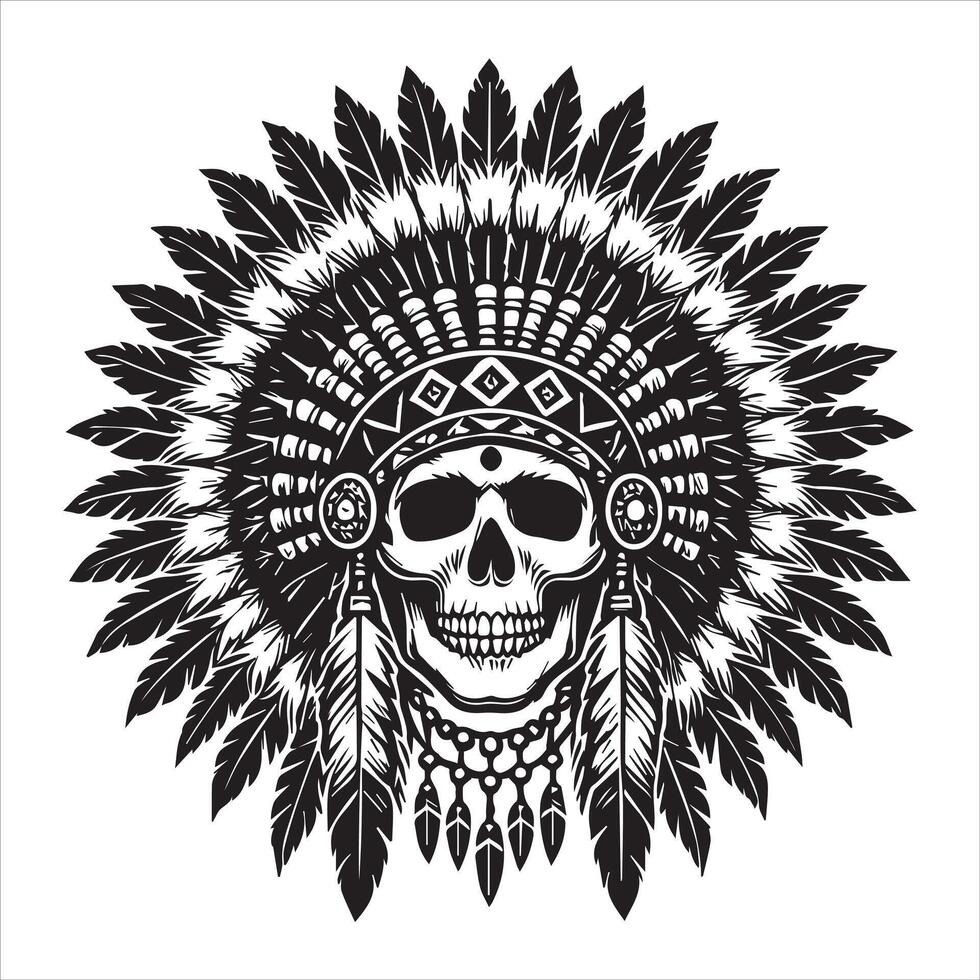 Artistic Skull Illustration Featuring Native American Style vector