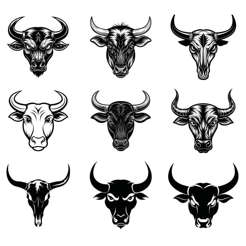 Versatile Bull Head Illustration Bundle for Various Uses vector