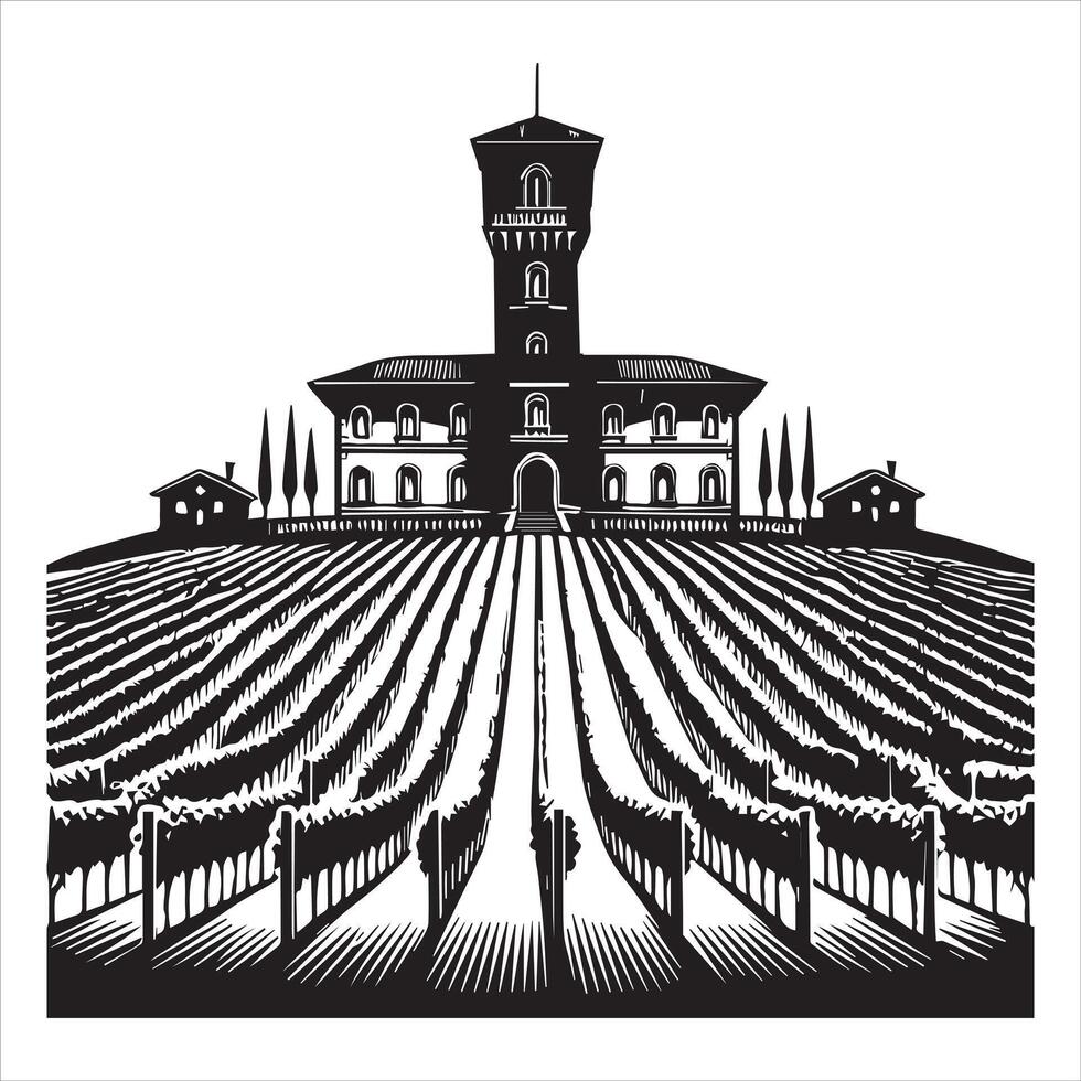 Lush Vines and Rustic Charm Winery Design vector