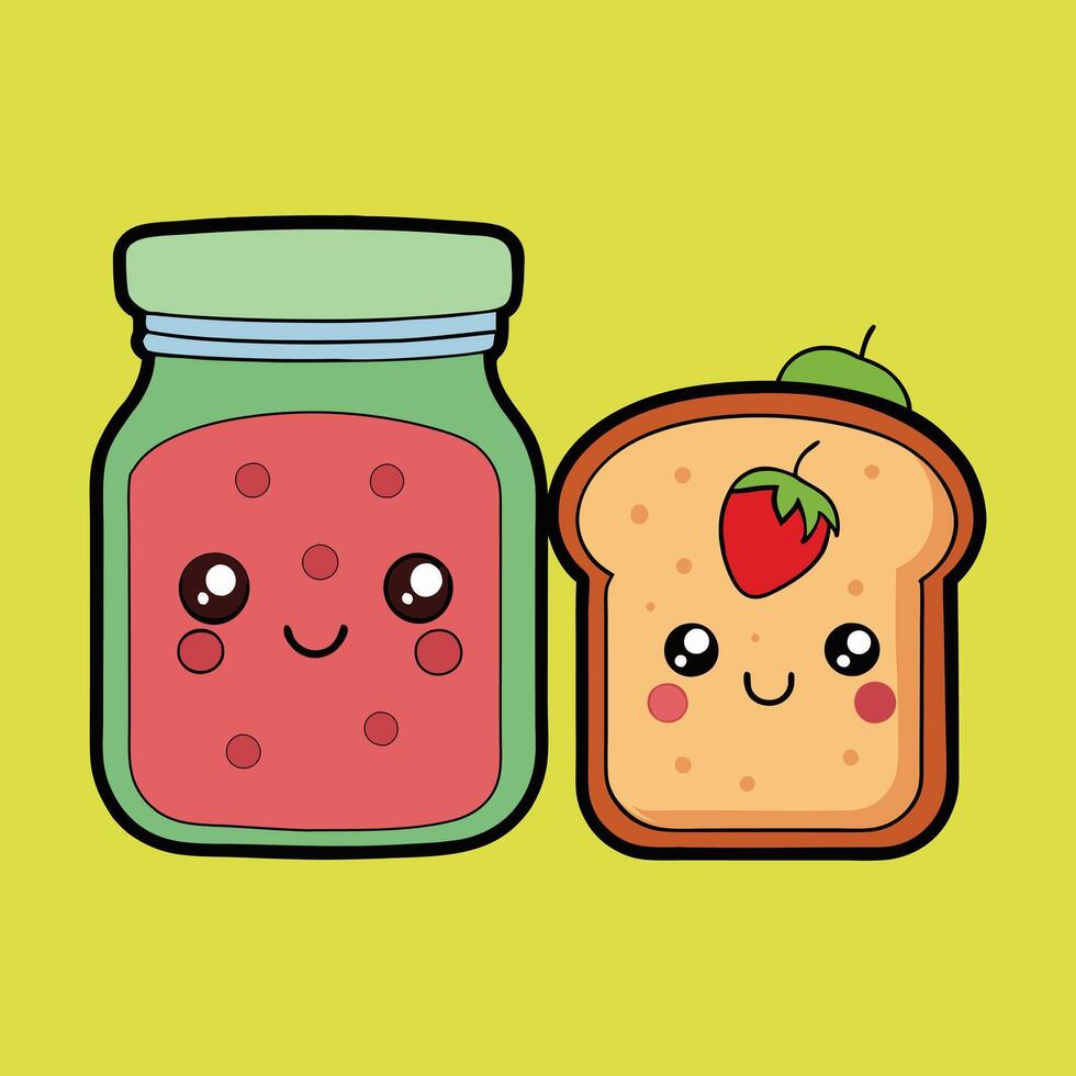 Adorable Kawaii Jam and Toast Cartoon Design vector