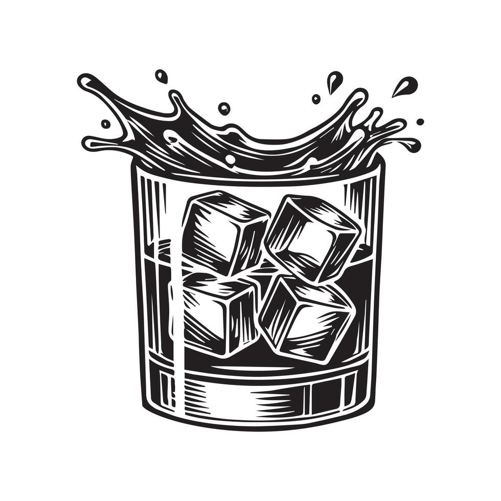 Stylish Whiskey Glass with a Splash of Whiskey Design vector