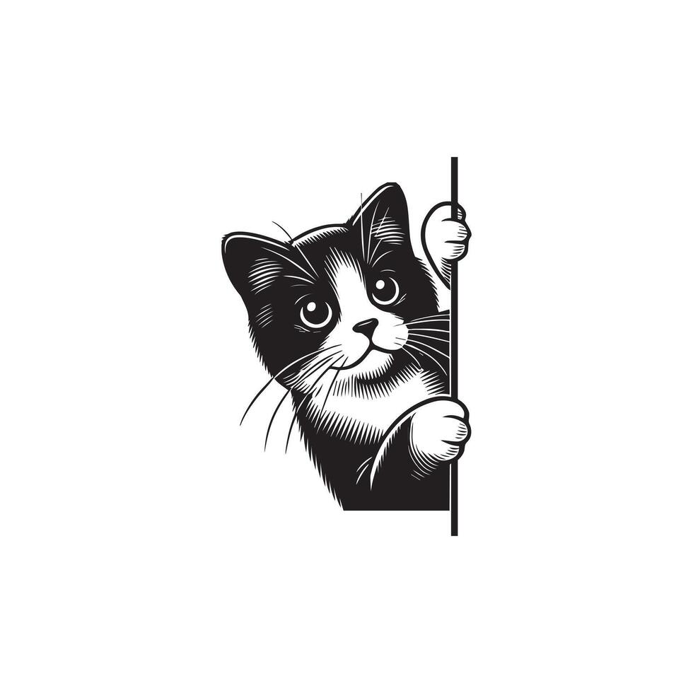 Subtle Kitty Peeking Design Touch vector