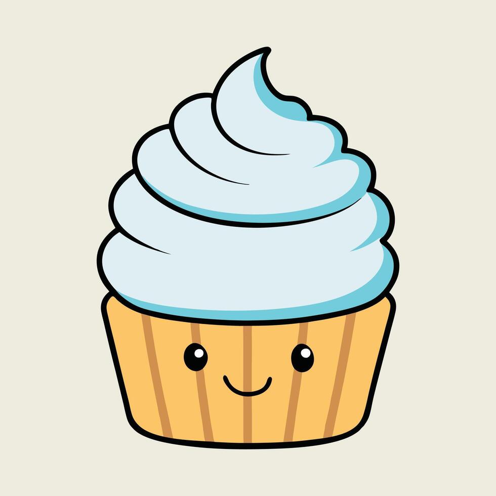 Smiling Kawaii Cupcake Cartoon Illustration Design vector