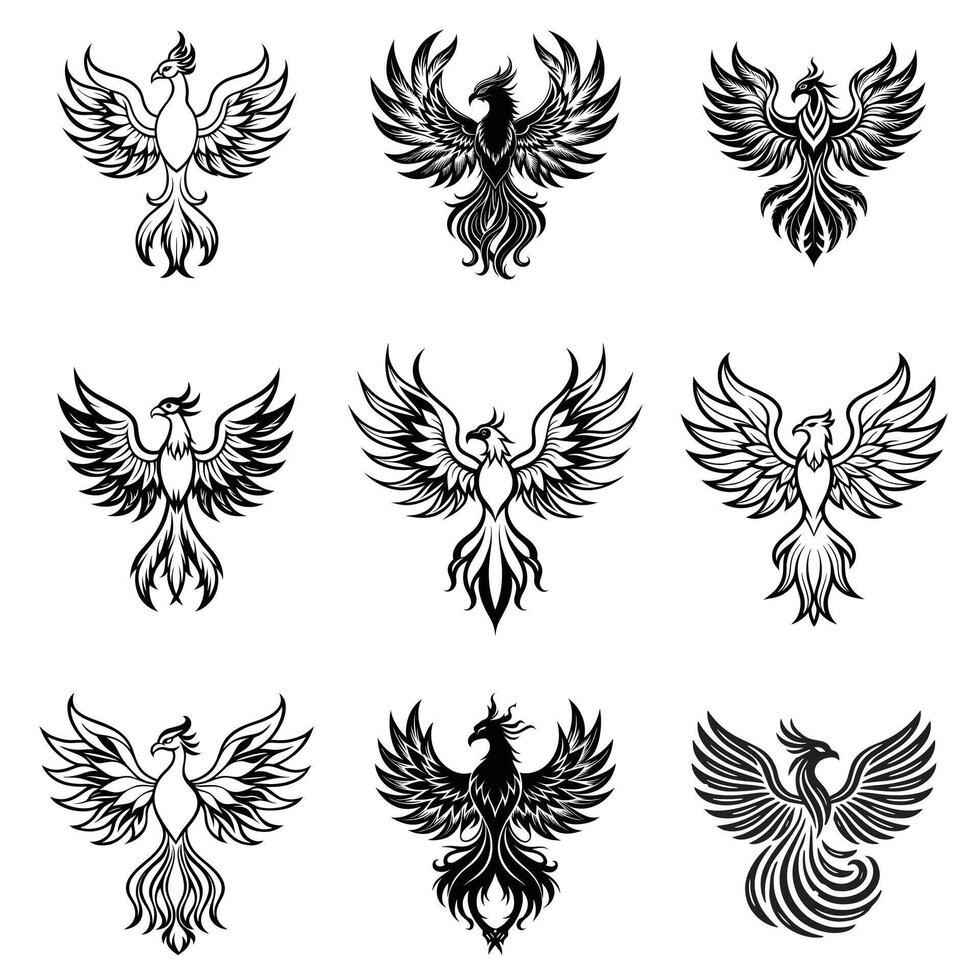 Phoenix Mythology Bird Design Collection for Creatives vector