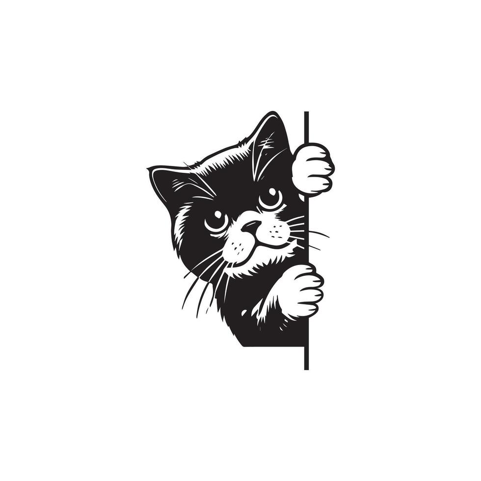Whimsical Cat Peek Drawing Design vector