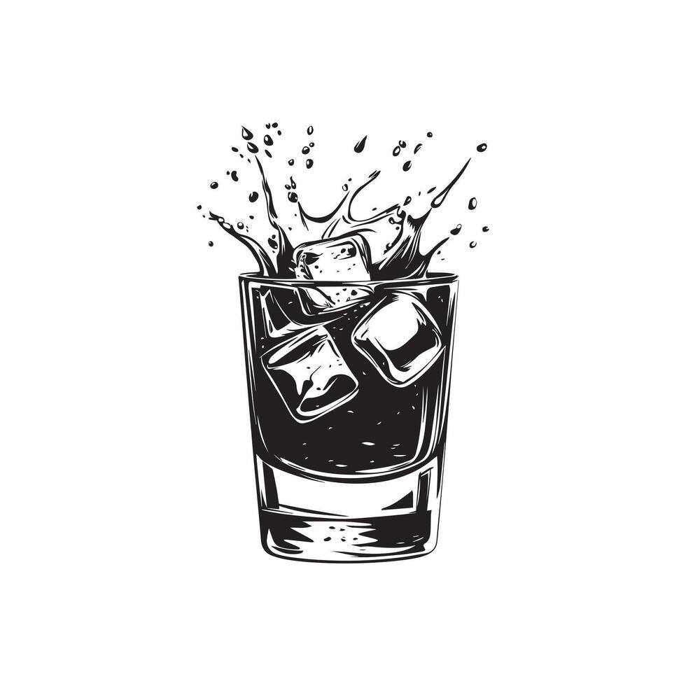 Bold Whiskey Glass Art with Splashing Whiskey vector