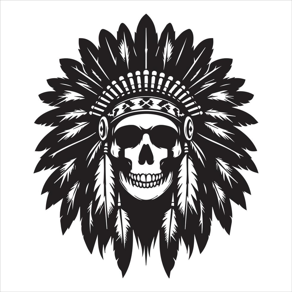 Skull Design Inspired by Native American Headdress vector
