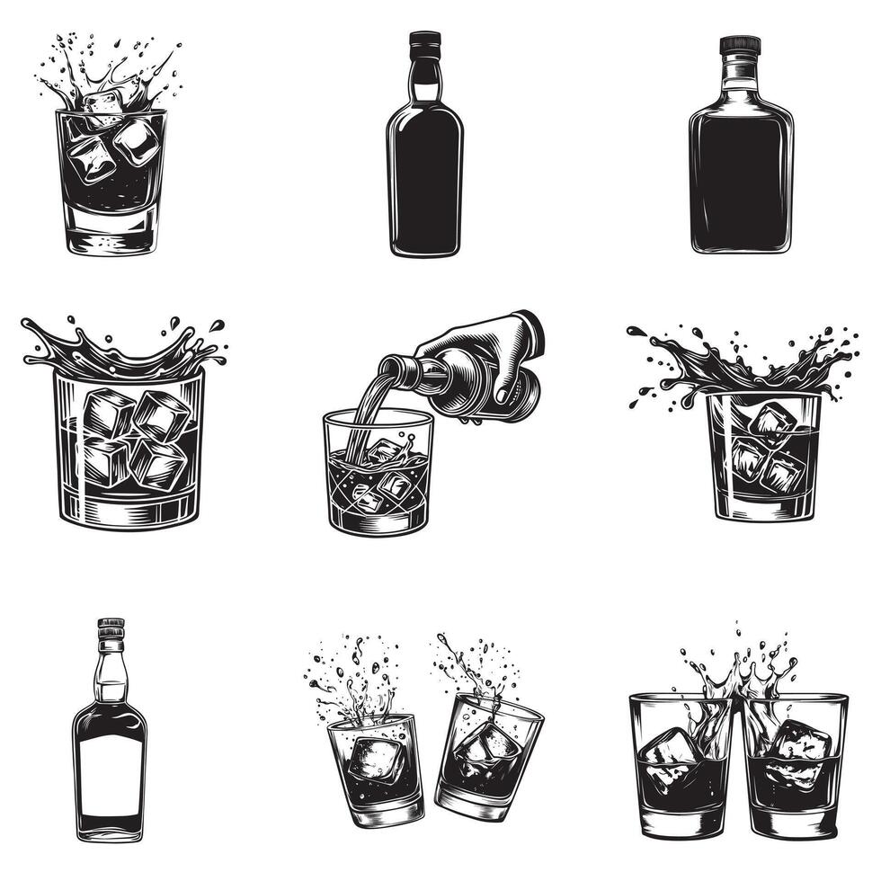 Whiskey Splash and Pour Collection vector