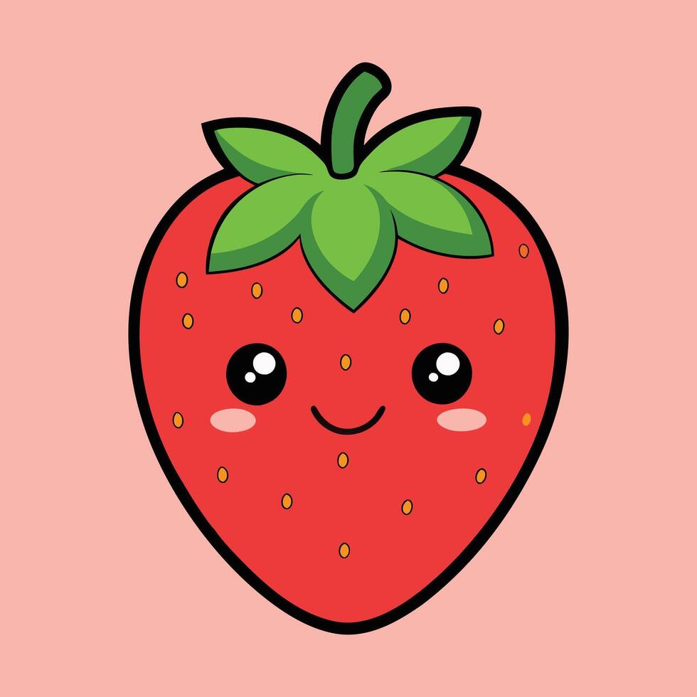 Adorable Kawaii Strawberry Cartoon Illustration Design vector