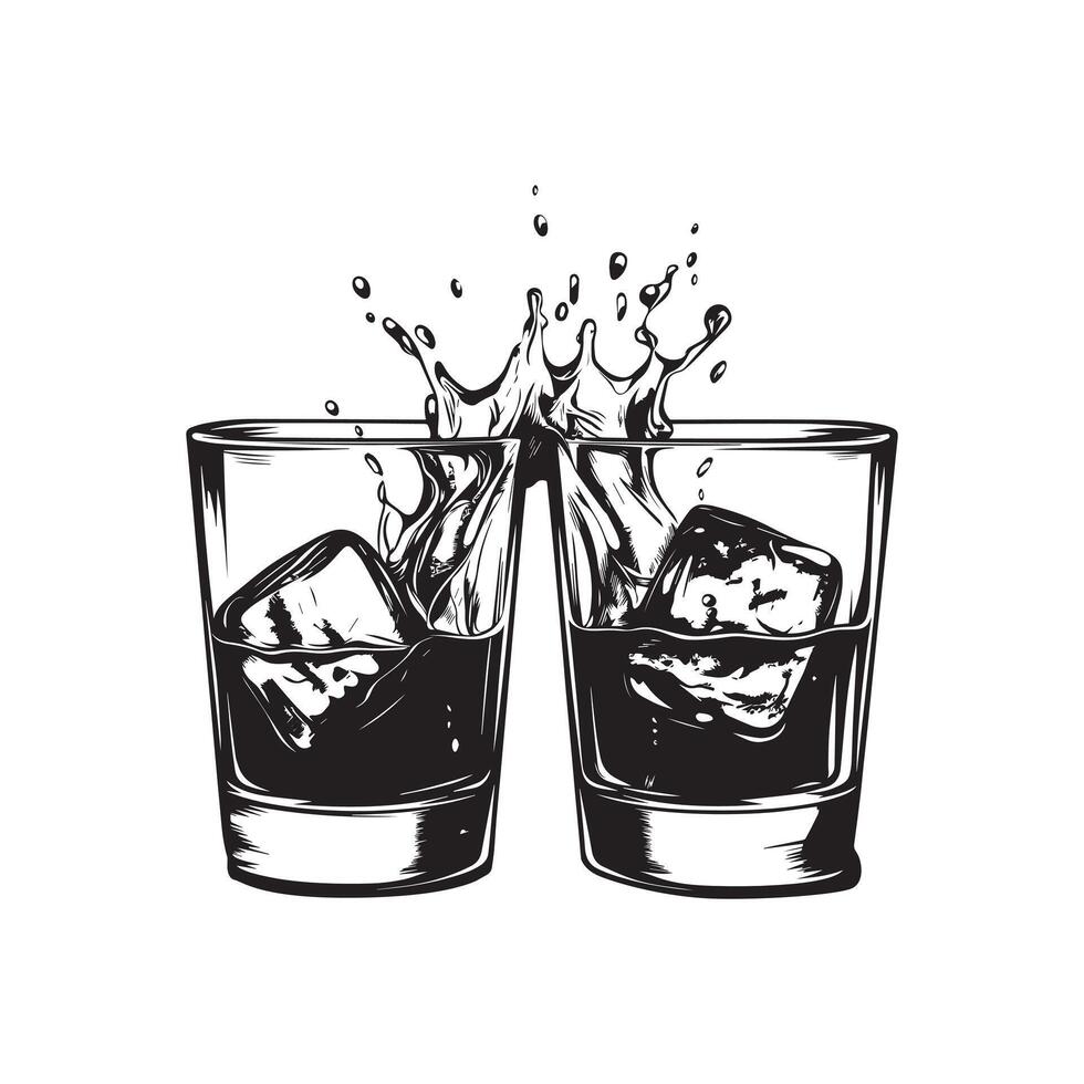 Whiskey Glass with an Artistic Splash of Whiskey vector