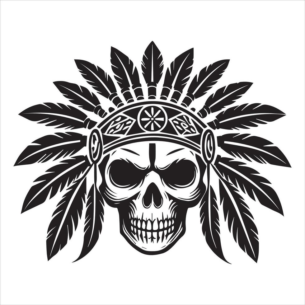Skull Illustration Highlighting Native American Tradition vector