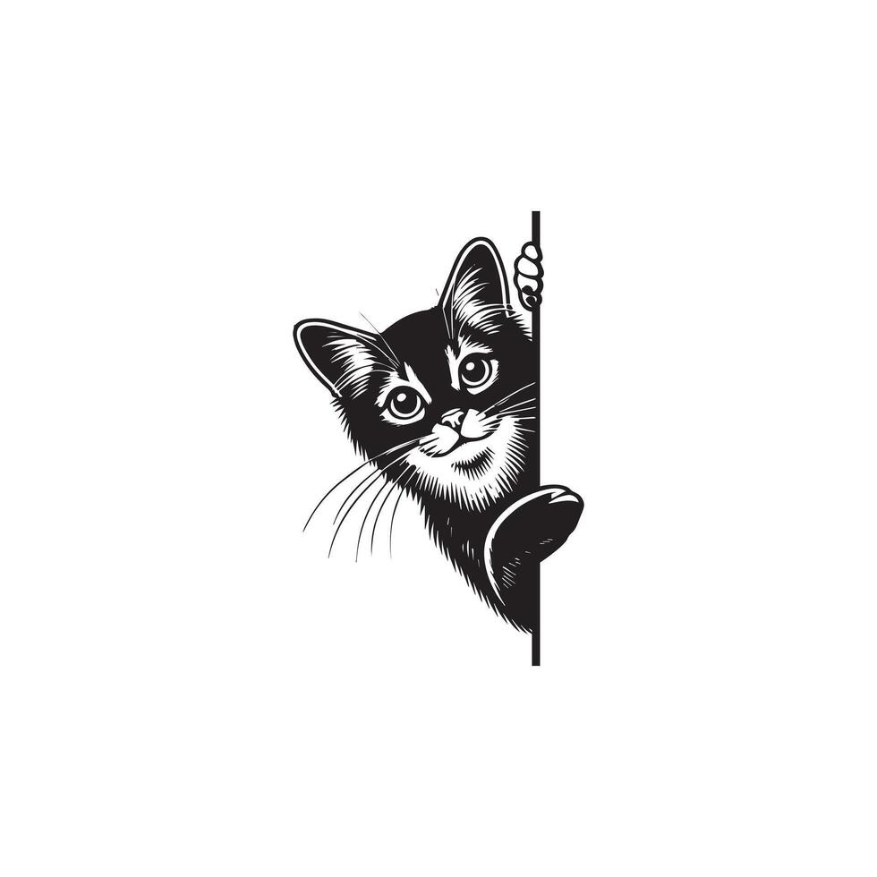 Cat Curiosity Peek Design Style vector