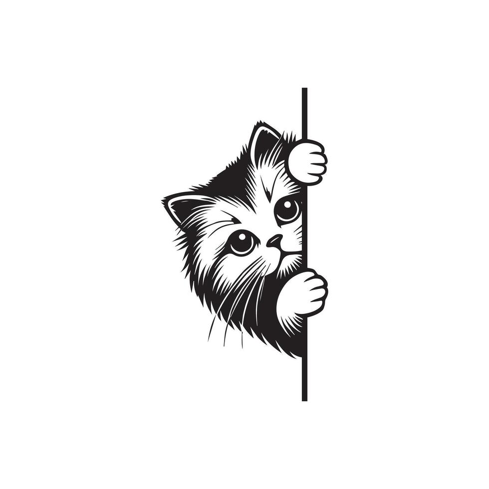 Curious Kitty Peeking Visual Design vector