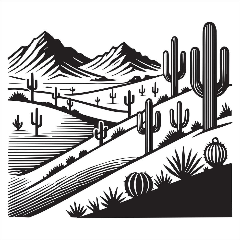 Desert Cactus Artwork for Graphic Design vector