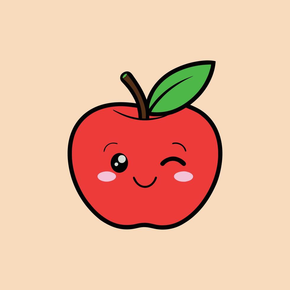 Winking Kawaii Apple Cartoon Design with a Cute Smile vector