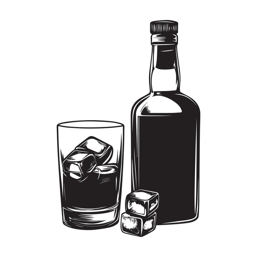 Whiskey On The Rocks Illustration Design vector