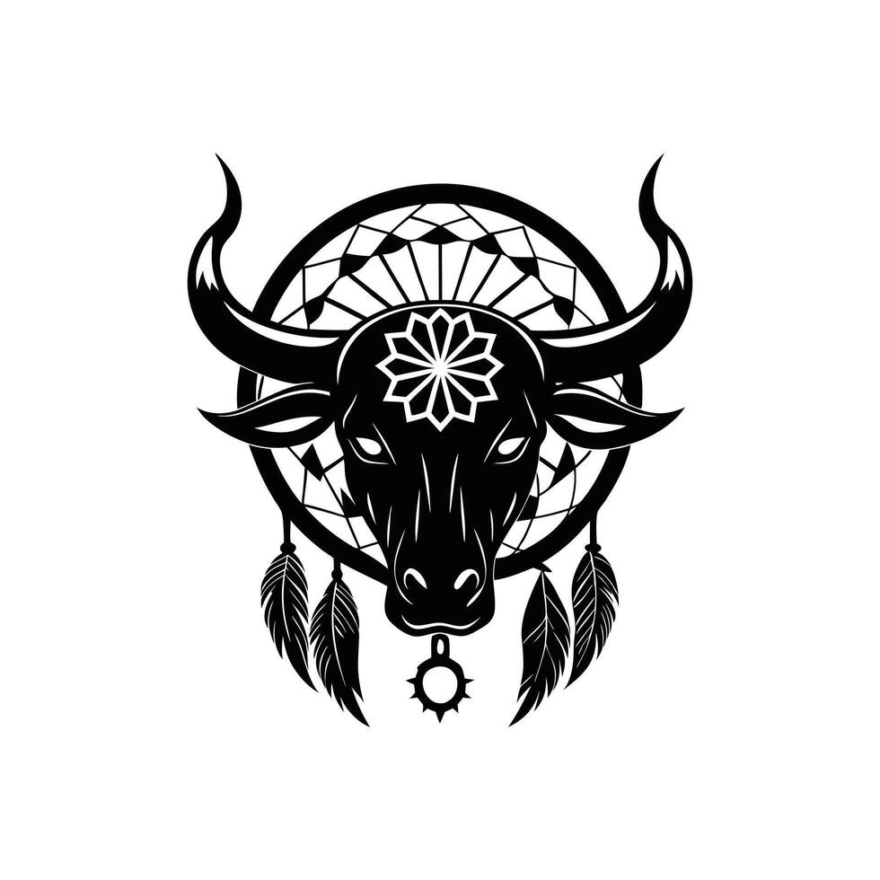 Rustic Bull Head Graphic with Intricate Detailing vector