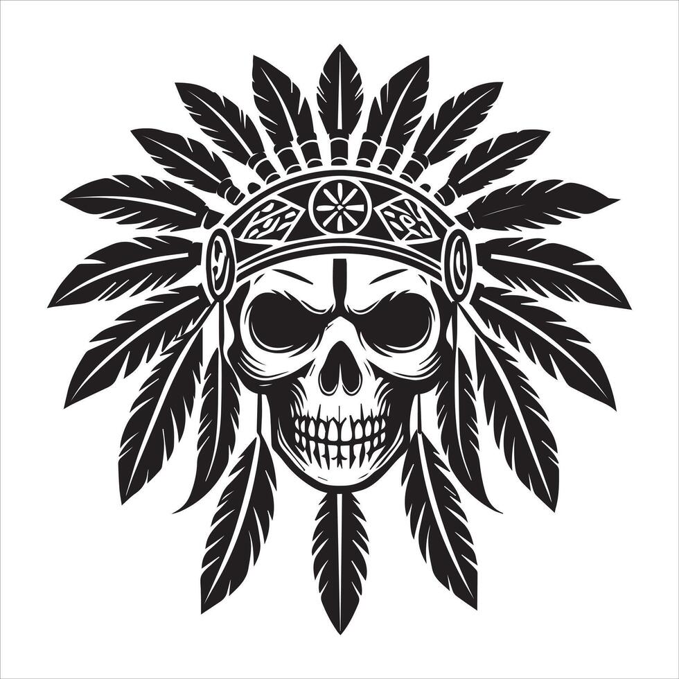 Authentic Native Headdress Skull Design for Illustration vector