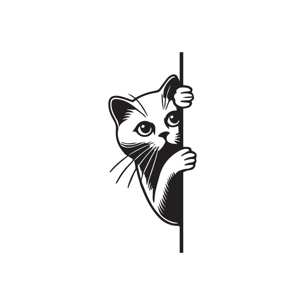 Curious Cat Peeking Artwork Design vector