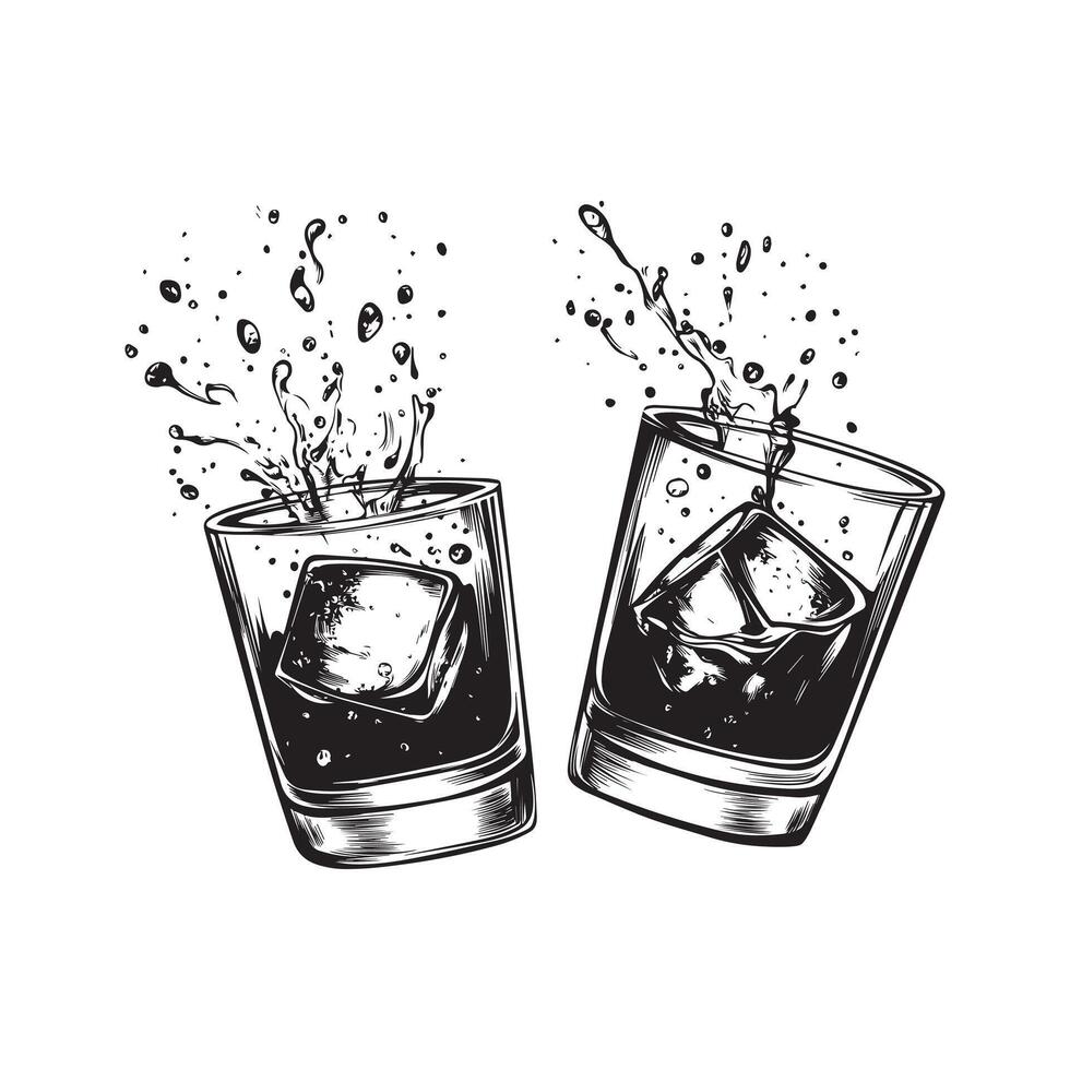 Whiskey Glass Art Featuring a Splash of Whiskey vector