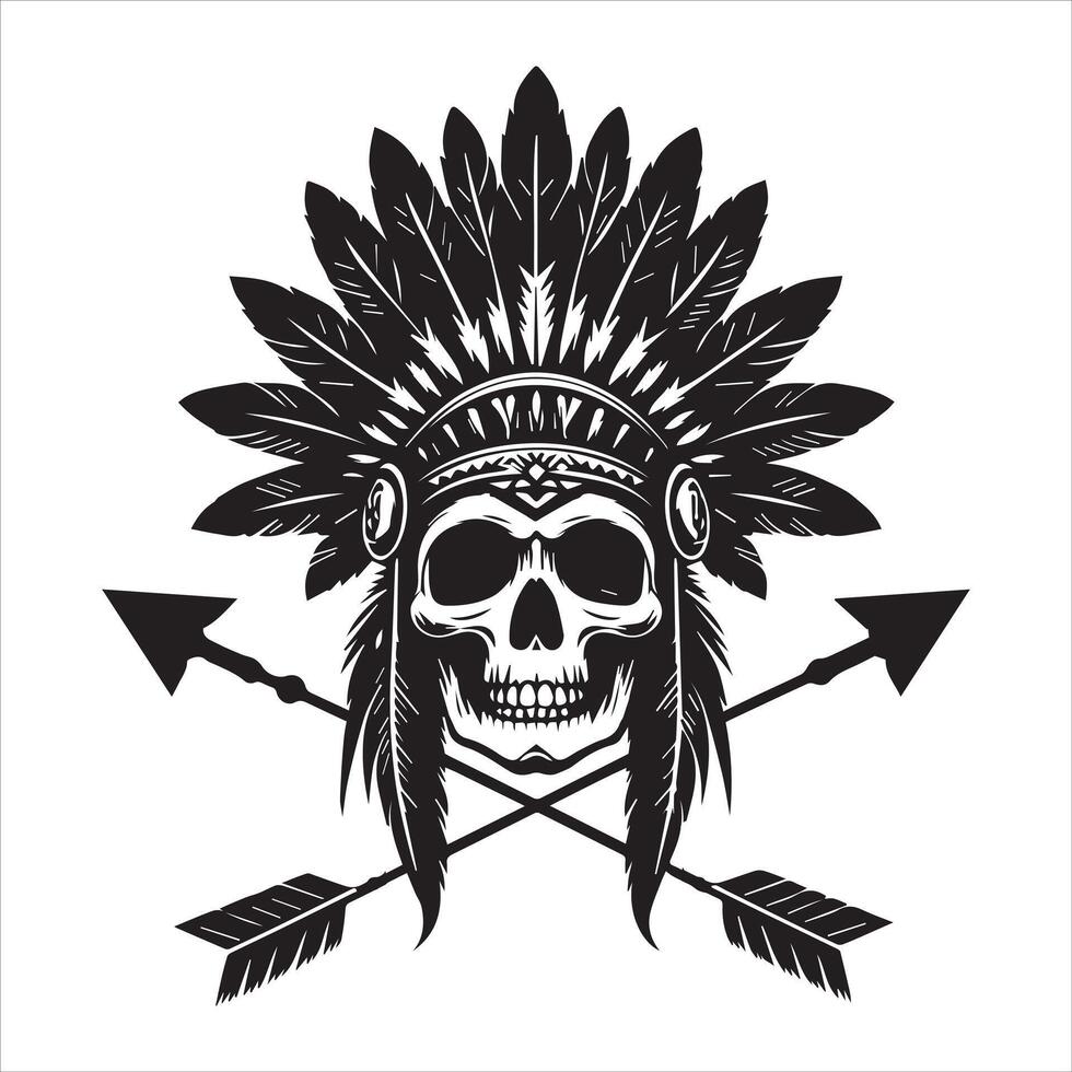 Tribal Skull Design with Authentic Native Headdress Details vector