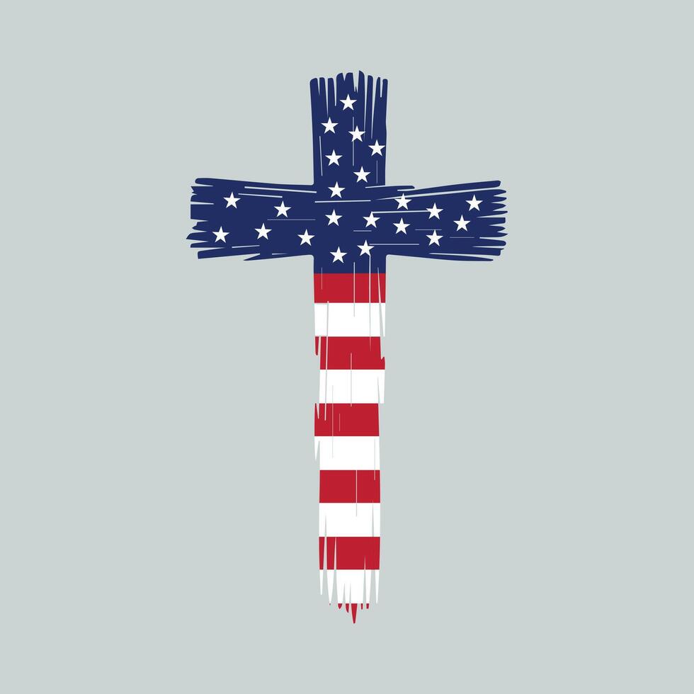Patriotic Christian Cross with American Flag Design vector