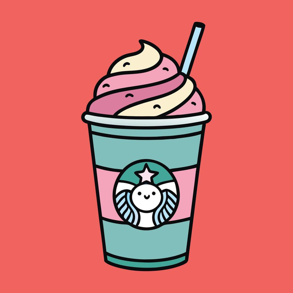 Cute Kawaii Frappuccino Cartoon Illustration Design vector