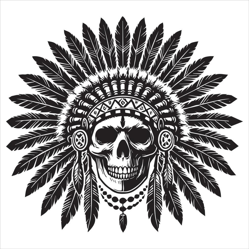 Eye-Catching Skull Illustration with Native American Flair vector