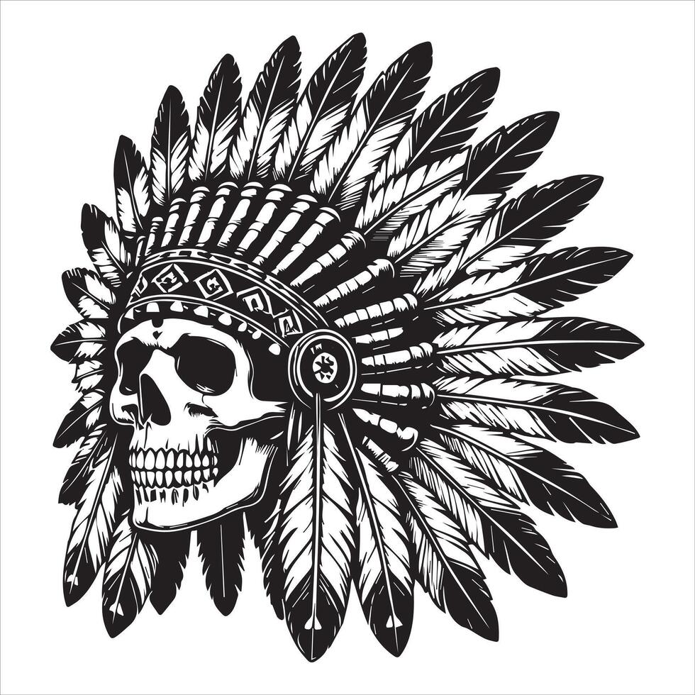 Native American Headdress Skull Illustration Design for Artistic Creation vector