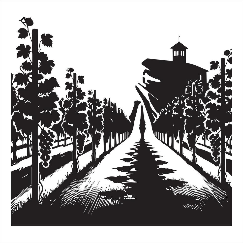 Vineyard Scene Illustration Perfect for Wine Enthusiast vector