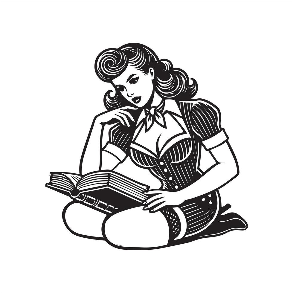 Vintage Pinup Librarian Enjoying a Good Read vector