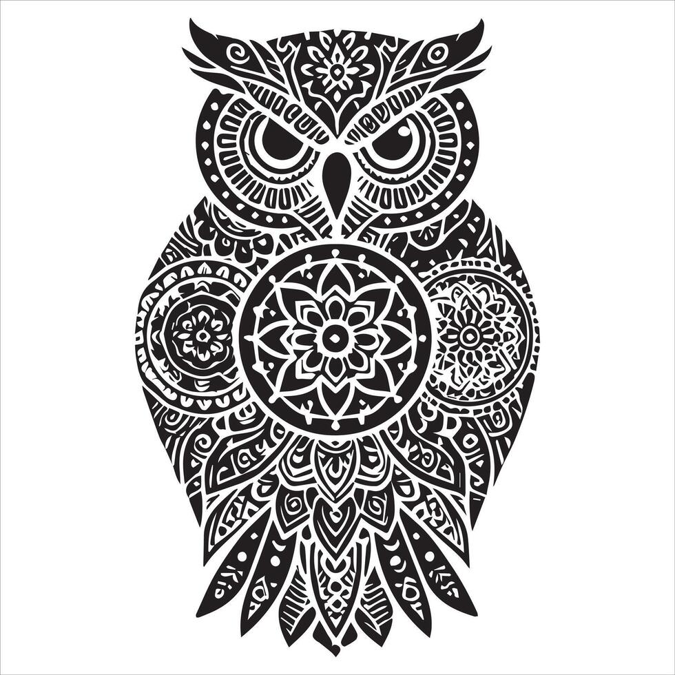 Owl Spirit Mandala Pattern with Vibrant Details vector