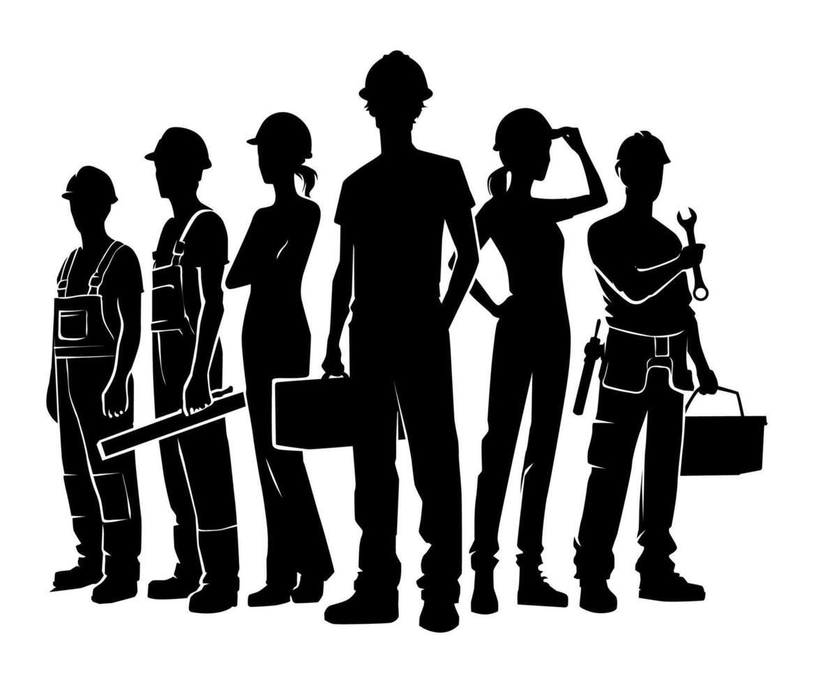 A silhouette group of worker. Design concept for poster, business advertising, backdrop, banner. Eps 10 vector