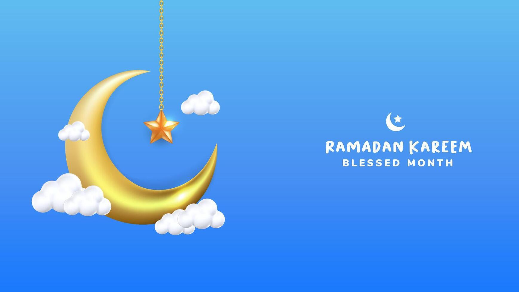 Islamic festival poster with a 3D cloud and crescent moon, ideal for Ramadan. vector