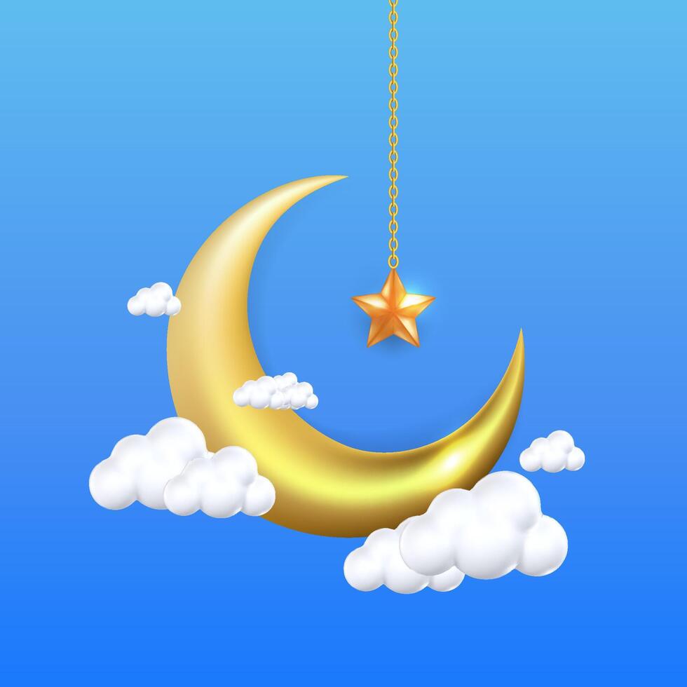 Islamic festival poster design with a 3D cloud and crescent moon, ideal for Ramadan. vector
