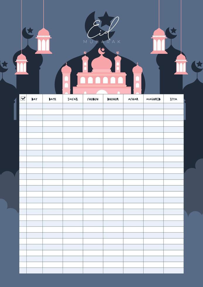 Imsakiyah Ramadan Schedule Template, Muslim Fasting Moon, Eid Mubarak Banner, Prayer Times in Ramadan, Imsak Schedule for Cairo, Istanbul, Turkey, Arab Countries. vector