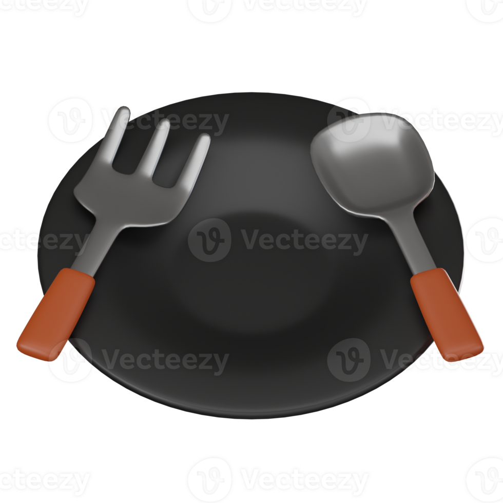 3D render, Spoon and Fork Plate for Dining and Kitchen Concepts, Icon Illustration png