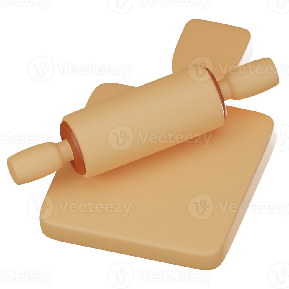 3D render, Wooden Rolling Pin for Pastry and Baking Themes Icon Illustration png