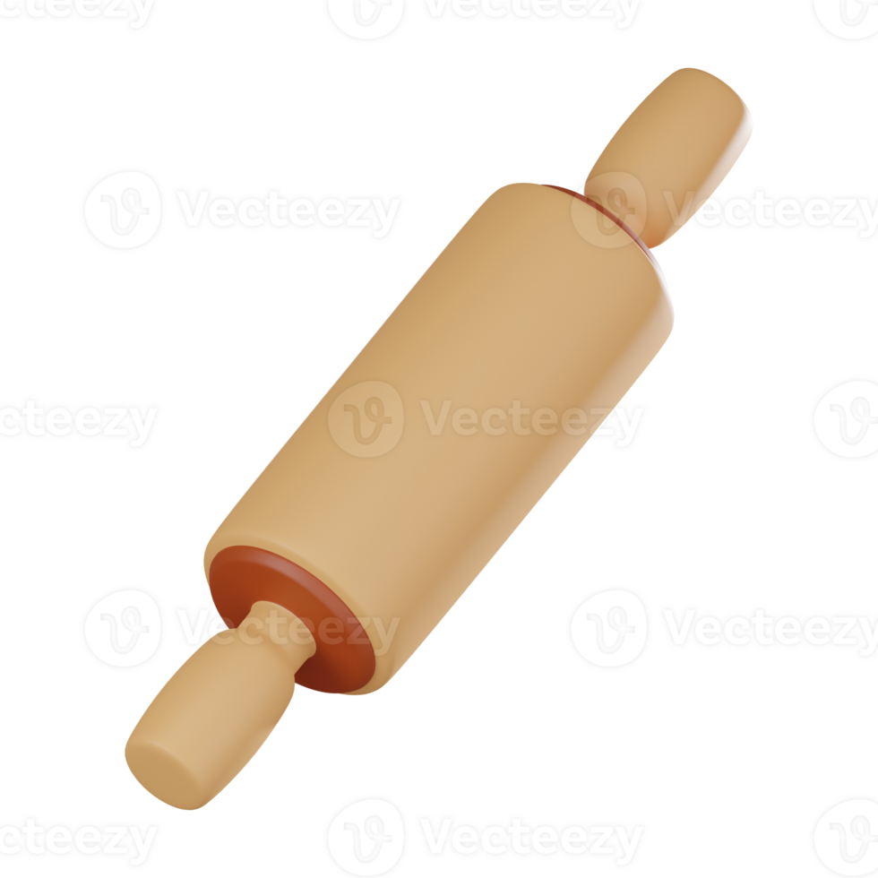 3D render, Wooden Rolling Pin for Pastry and Baking Themes, Icon Illustration png