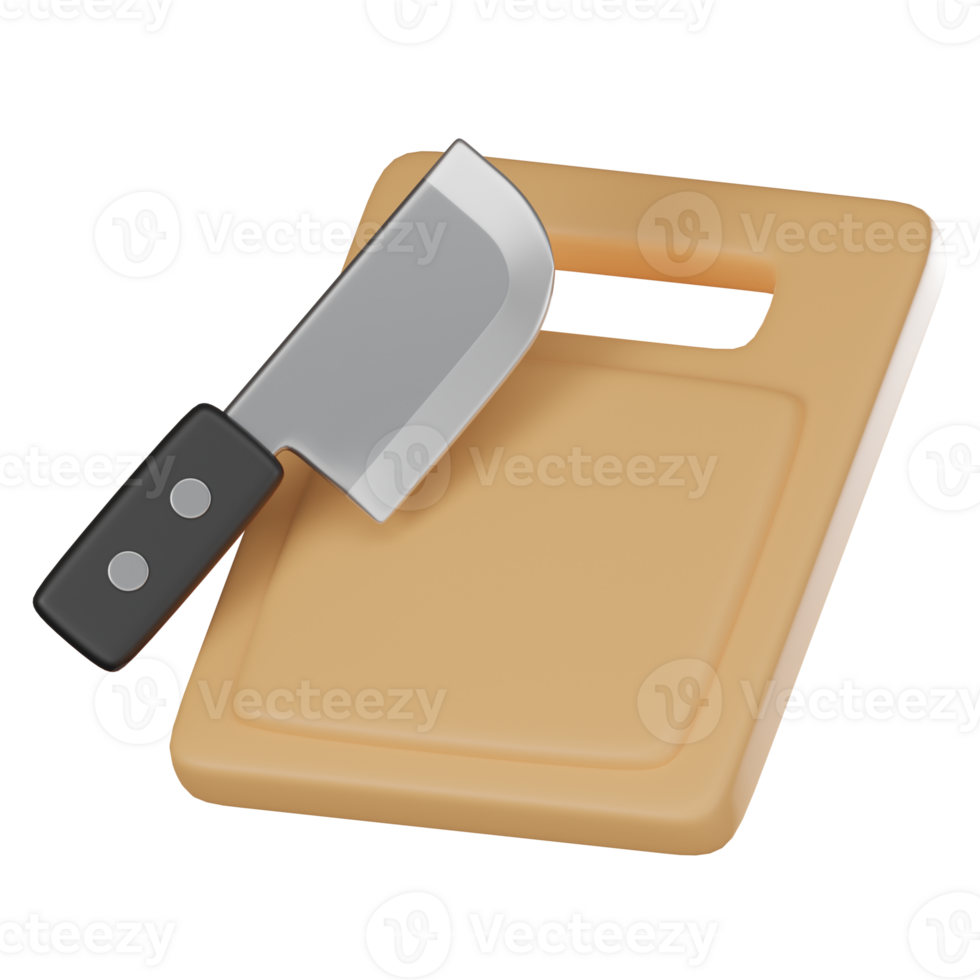 3D render, Knife with Cutting Board and Culinary, Icon Illustration png