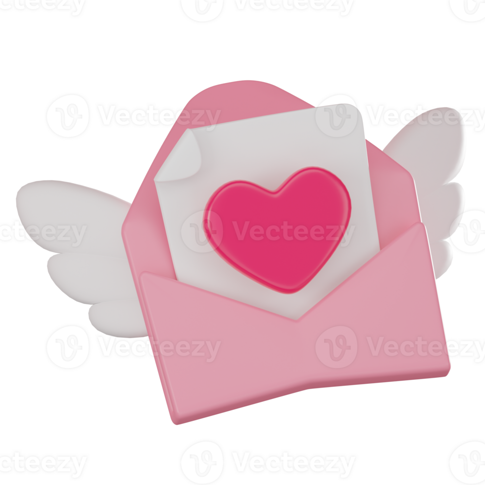 3D render, Mail Envelope and Heart Icon for Valentine's Message. Icon Illustration png