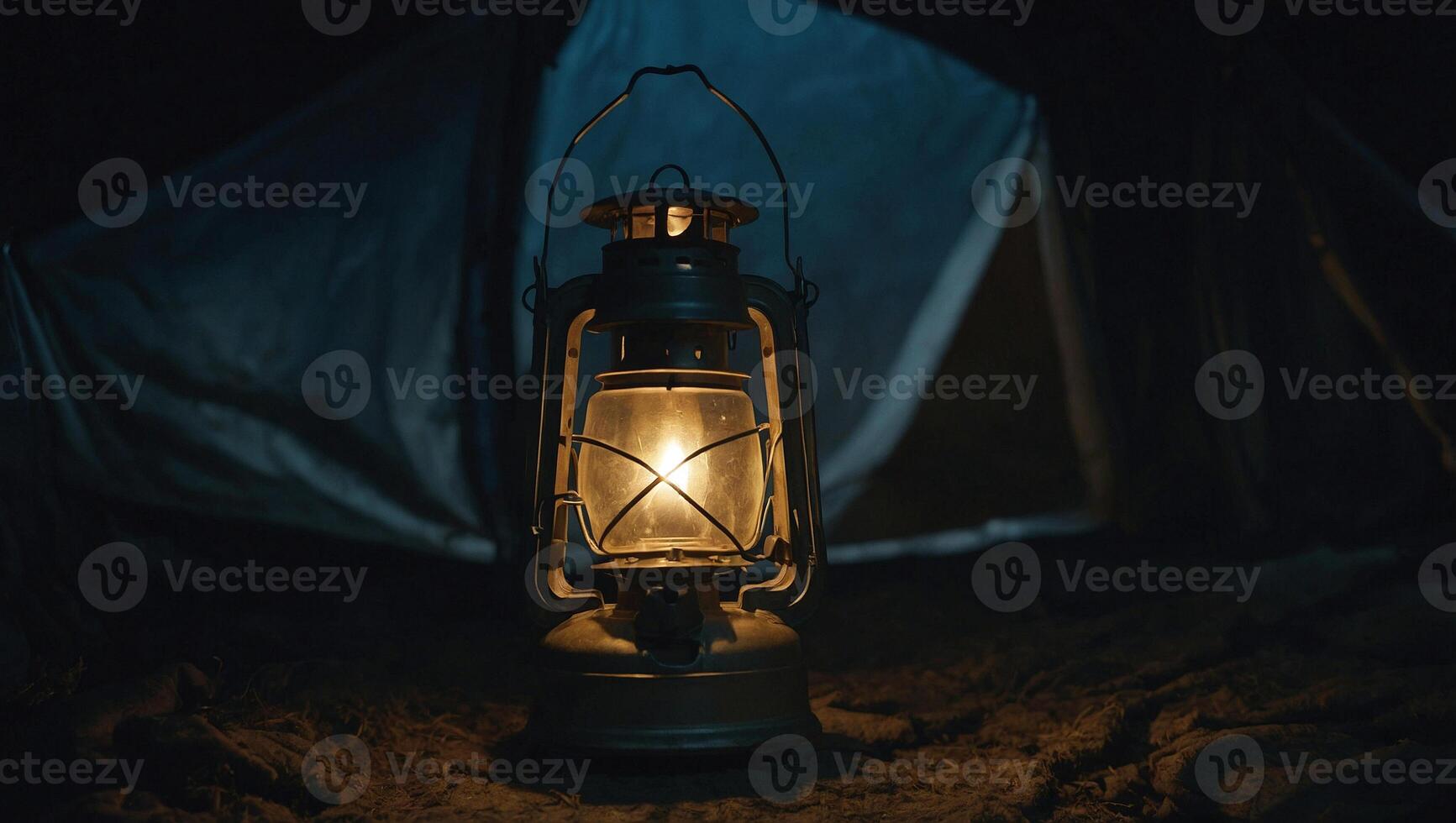 an old fashioned lantern is lit up in the dark photo